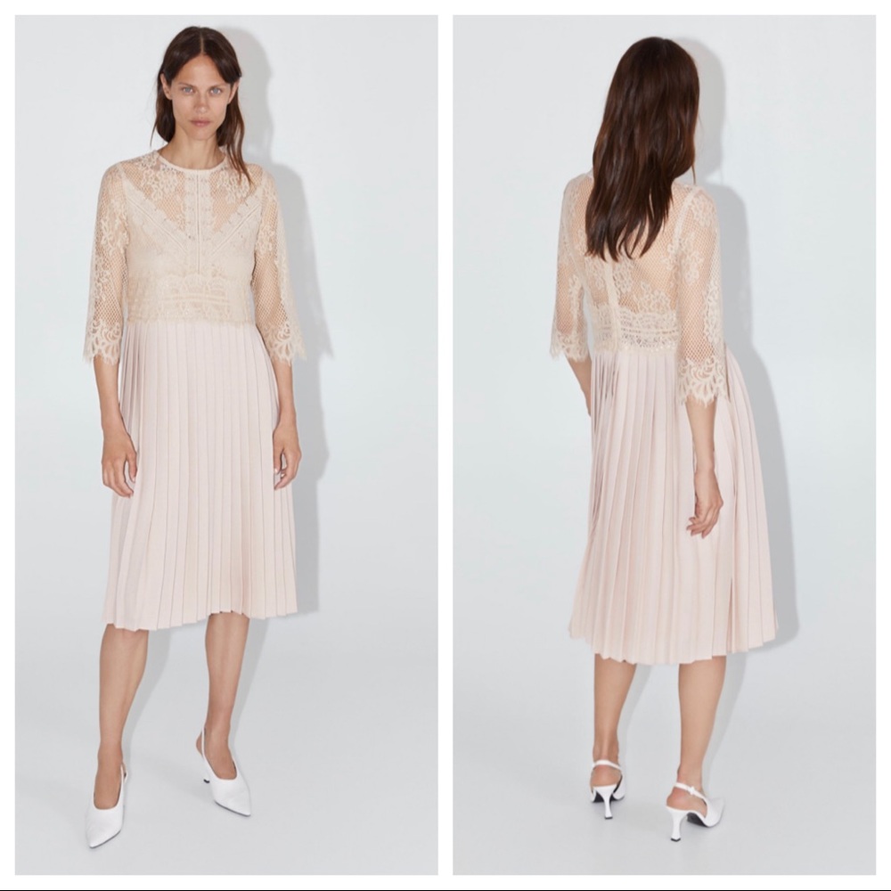Zara Cream Pleated Midi Dress High Tea Garden Party reception